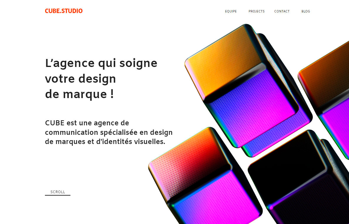 CUBE STUDIO, landing page interactive 3D